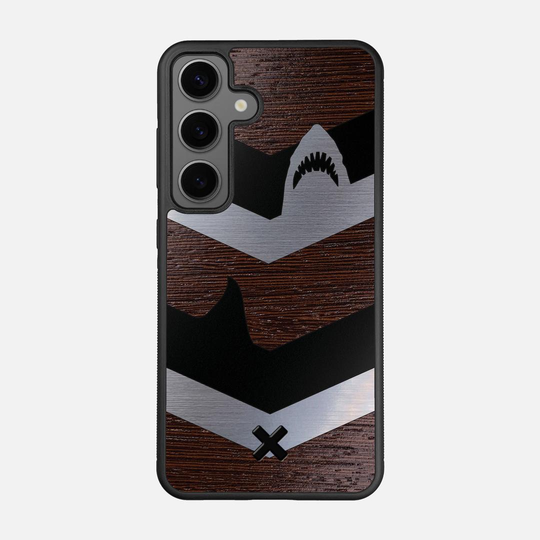 Shark Chevron Case for the Samsung Galaxy S24 featuring an Engraved Silver and Wenge Wood backer with the Keyway X Mark#Phone Model_Galaxy S24