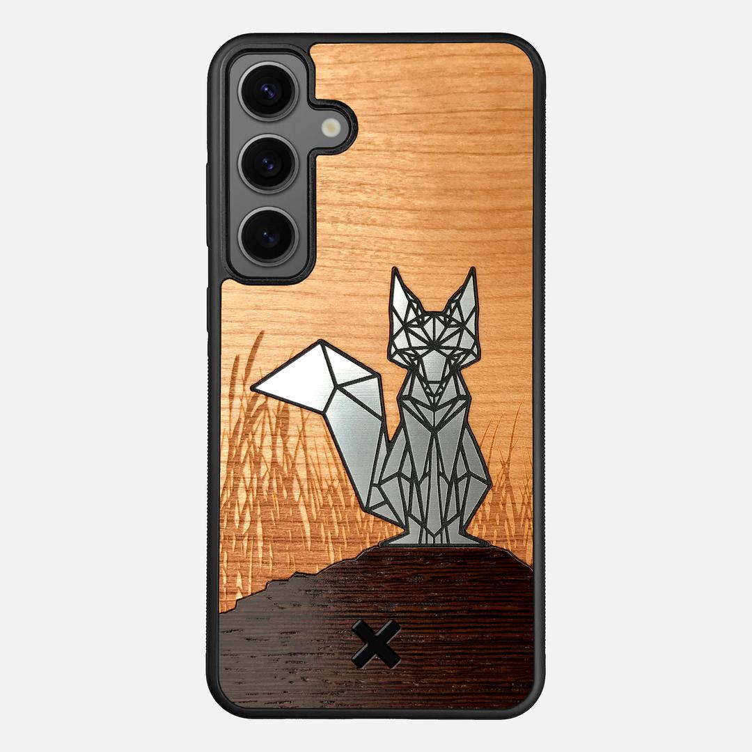 Silver Fox Case for the Samsung Galaxy S24 Plus featuring an Engraved Silver, Cherry, and Wenge Wood backer with the Keyway X Mark#Phone Model_Galaxy S24 Plus
