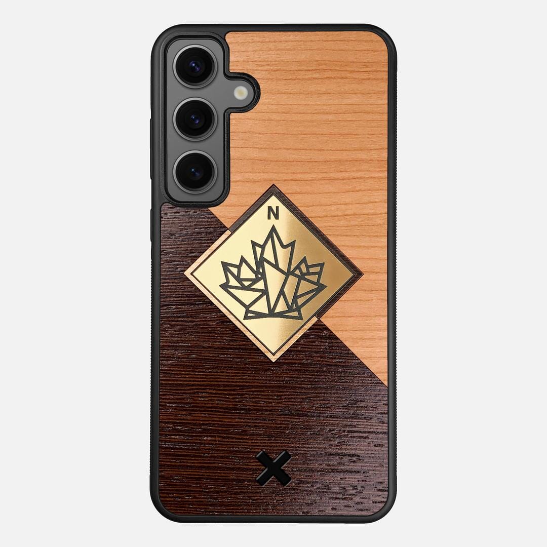 True North Case for the Samsung Galaxy S24 Plus featuring an Engraved Gold, Cherry, and Wenge Wood backer with the Keyway X Mark#Phone Model_Galaxy S24 Plus