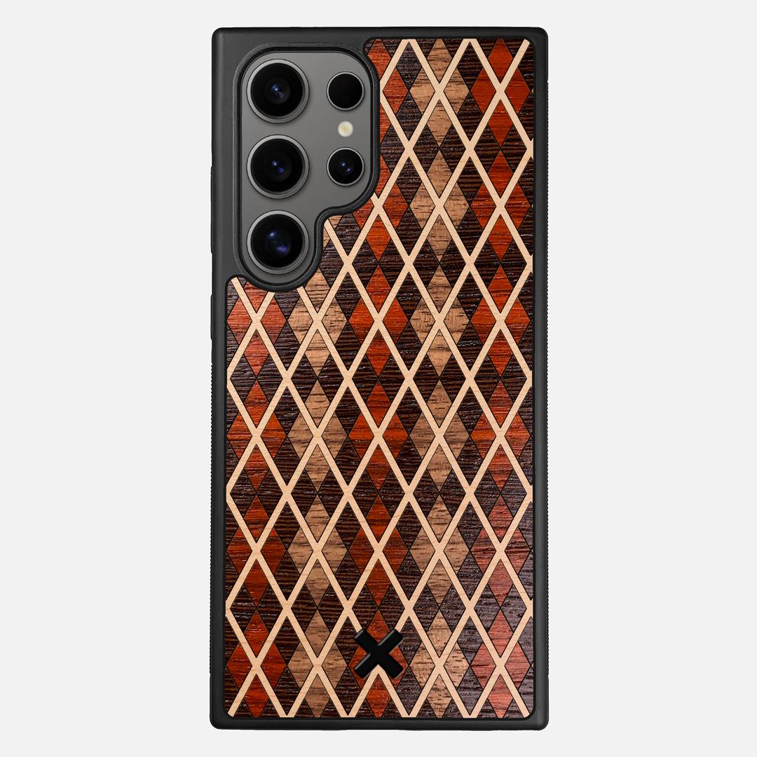 Argyle Case for the Samsung Galaxy S24 Ultra featuring a Walnut, Padauk, Wenge, and Maple Wood backer with the Keyway X Mark#Phone Model_Galaxy S24 Ultra