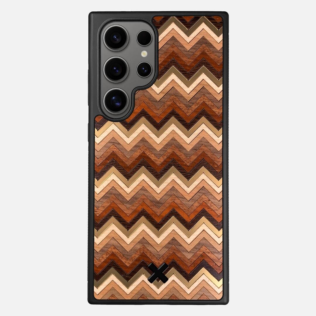 Echo Case for the Samsung Galaxy S24 Ultra featuring a zigzag Gold, Maple, Cherry, Walnut, Sapele, Padauk, and Wenge Wood backer with the Keyway X Mark#Phone Model_Galaxy S24 Ultra