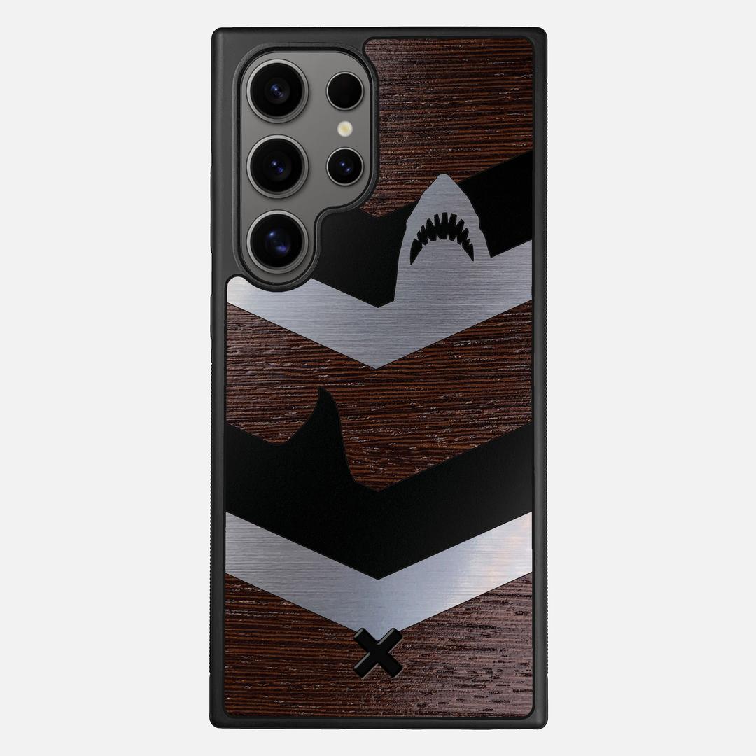 Shark Chevron Case for the Samsung Galaxy S24 Ultra featuring an Engraved Silver and Wenge Wood backer with the Keyway X Mark#Phone Model_Galaxy S24 Ultra