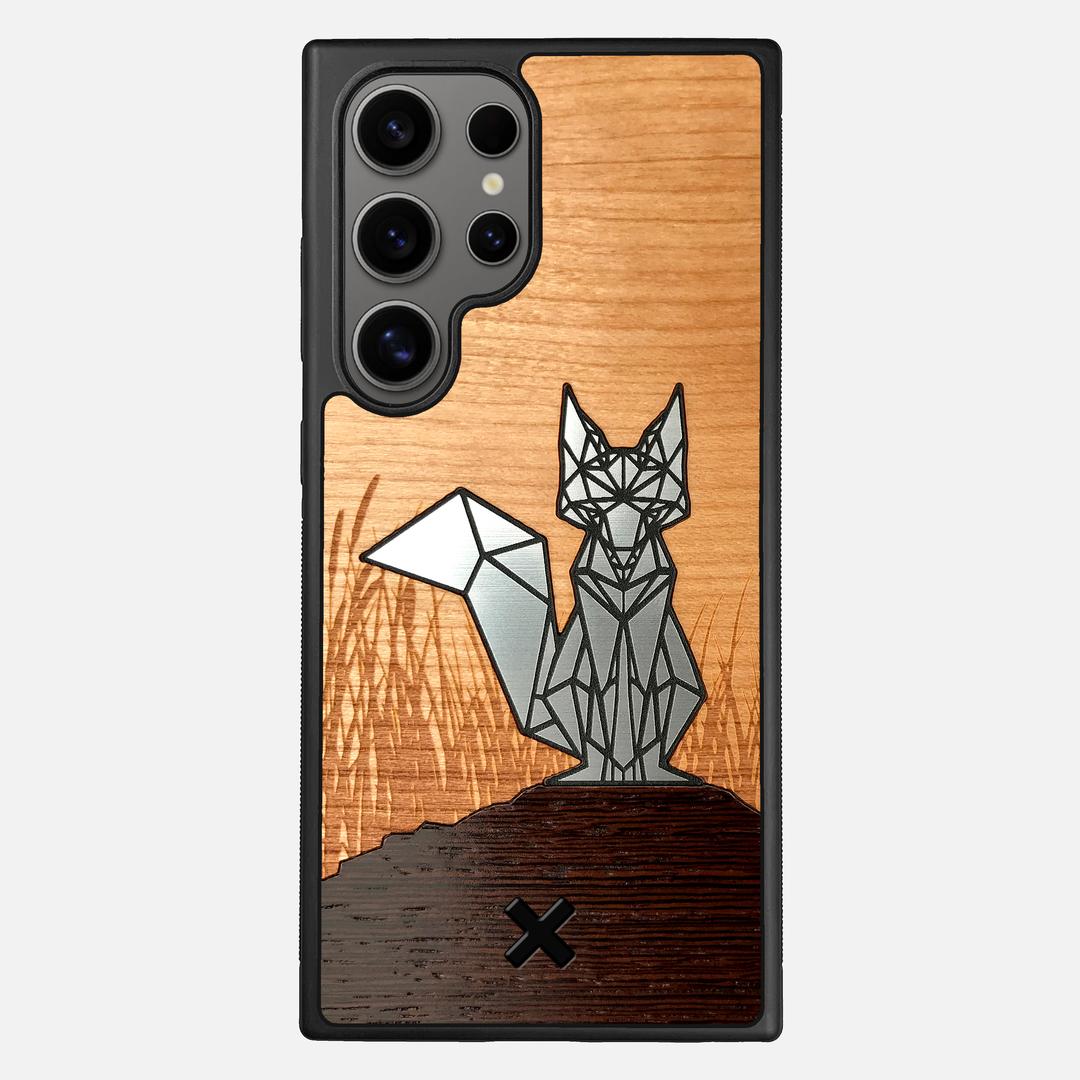 Silver Fox Case for the Samsung Galaxy S24 Ultra featuring an Engraved Silver, Cherry, and Wenge Wood backer with the Keyway X Mark#Phone Model_Galaxy S24 Ultra