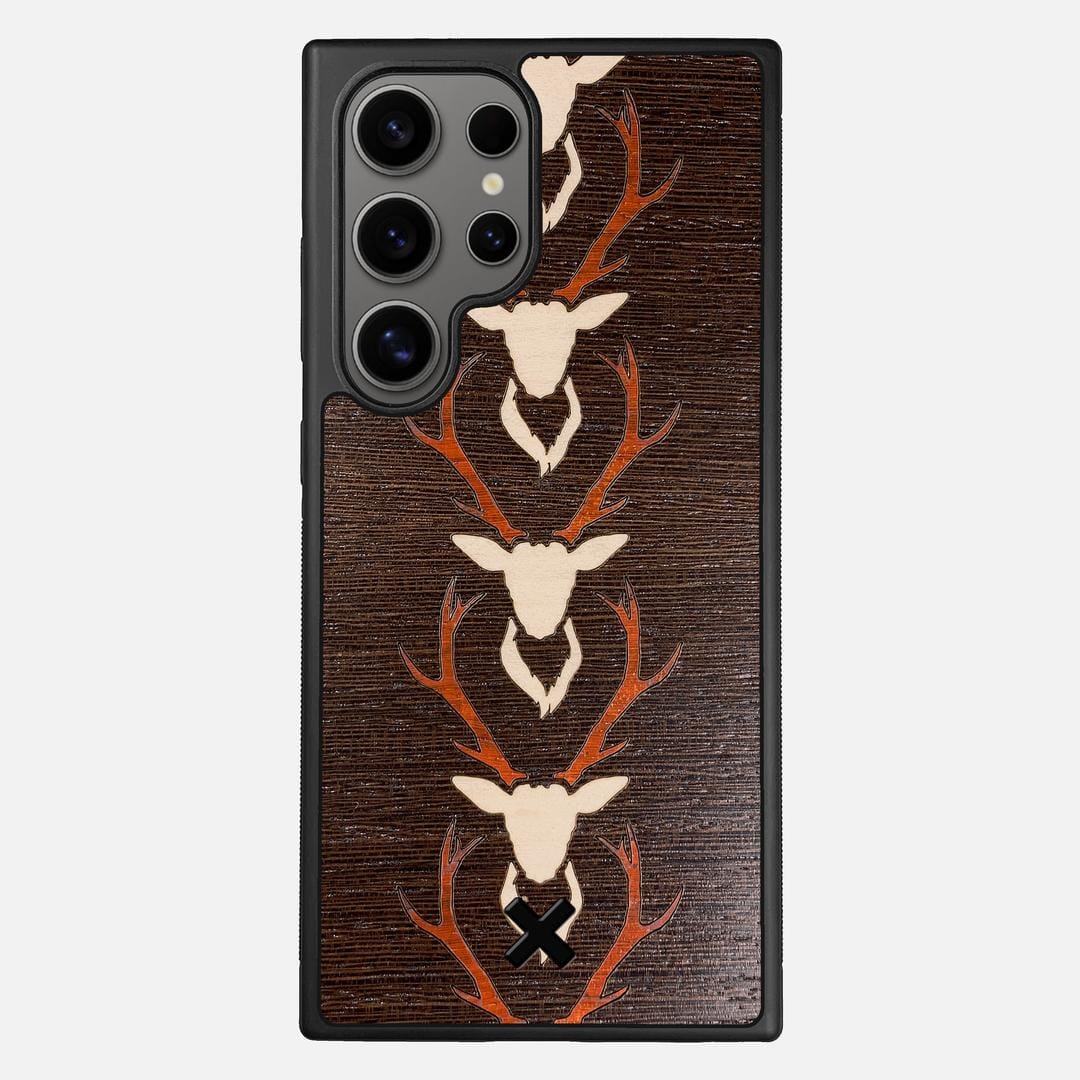 Stag Case for the Samsung Galaxy S24 Ultra featuring a Maple & Padauk Deer Inlay on a Wenge Wood backer with the Keyway X Mark#Phone Model_Galaxy S24 Ultra