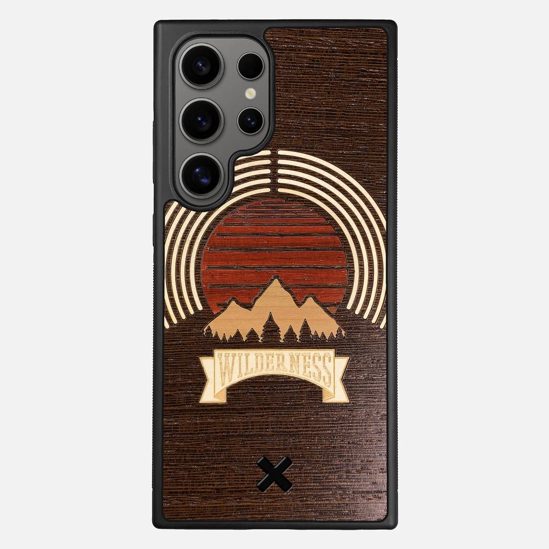 Wilderness Case for the Samsung Galaxy S24 Ultra featuring a Maple, Padauk, and Cherry Sunset inlay on a Wenge Wood backer with the Keyway X Mark#Phone Model_Galaxy S24 Ultra