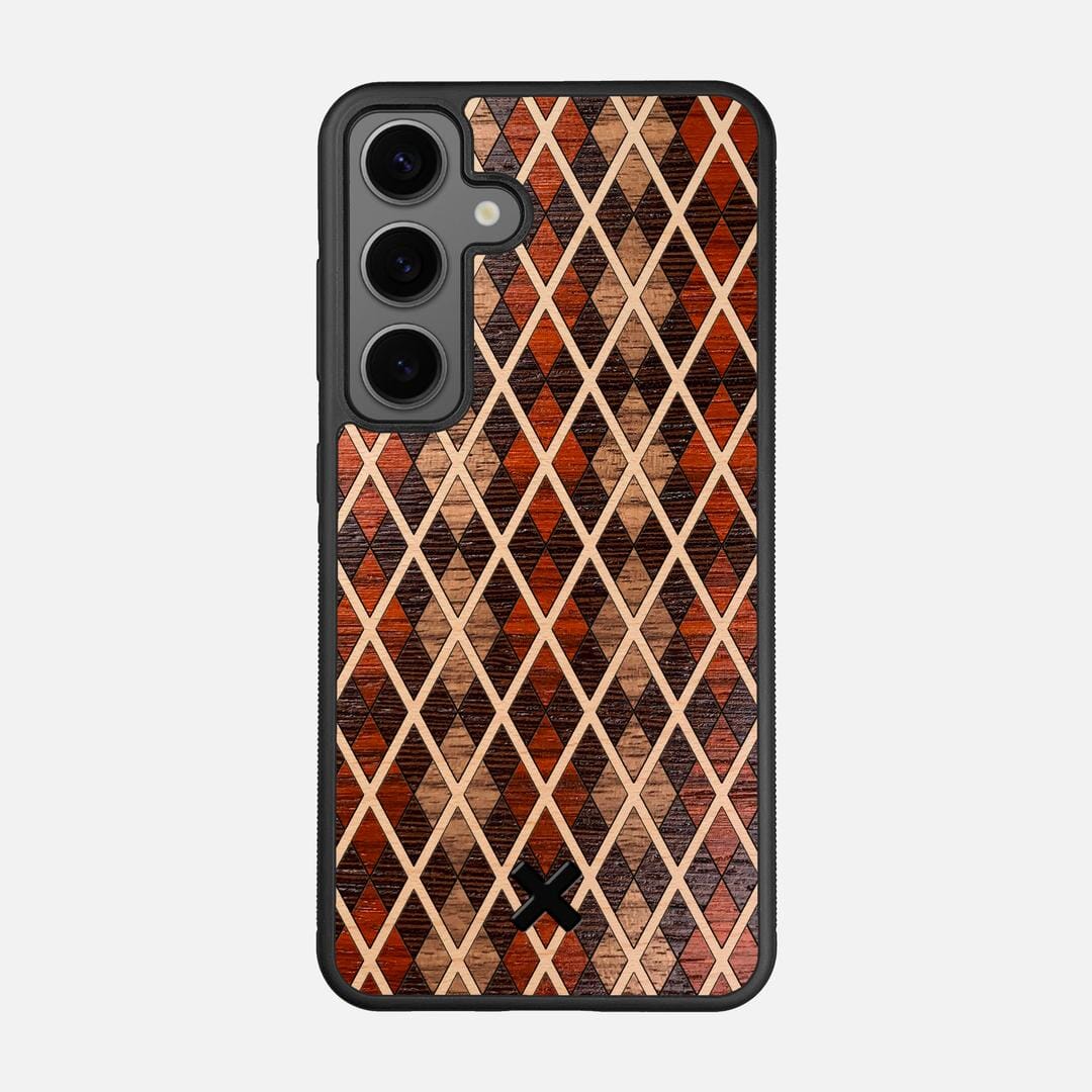 Argyle Case for the Samsung Galaxy S25 featuring a Walnut, Padauk, Wenge, and Maple Wood backer with the Keyway X Mark#Phone Model_Galaxy S25