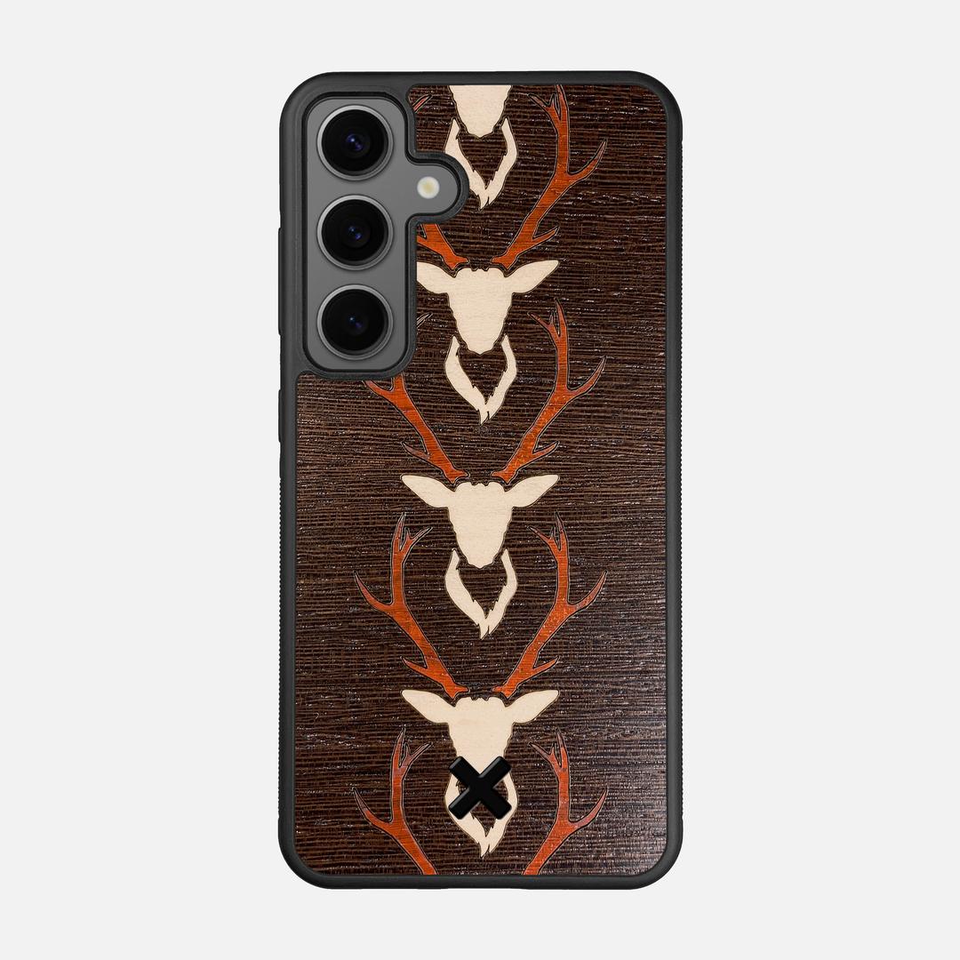 Stag Case for the Samsung Galaxy S25 featuring a Maple & Padauk Deer Inlay on a Wenge Wood backer with the Keyway X Mark#Phone Model_Galaxy S25