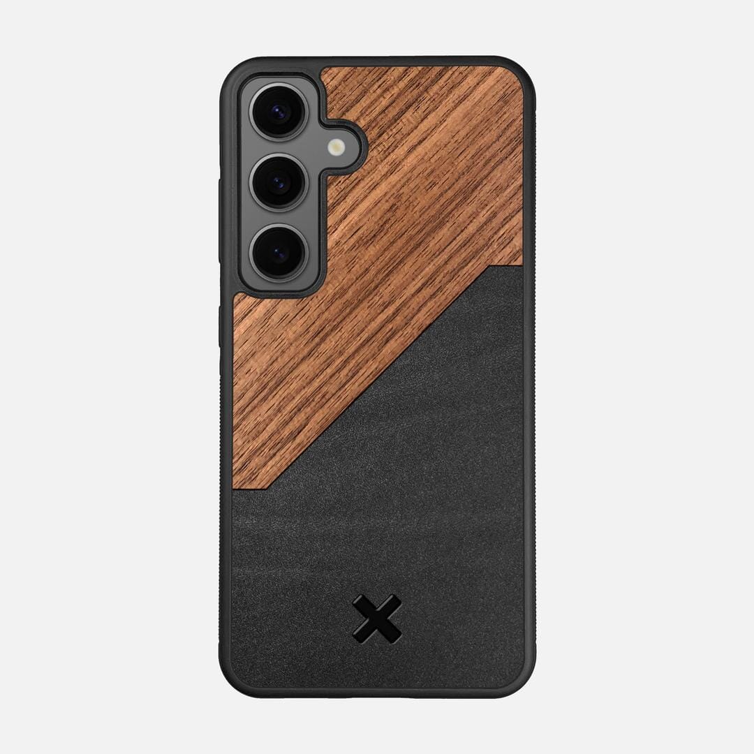 Walnut Rift Case for the Samsung Galaxy S25 featuring a Genuine Leather and Walnut Wood backer with the Keyway X Mark#Phone Model_Galaxy S25
