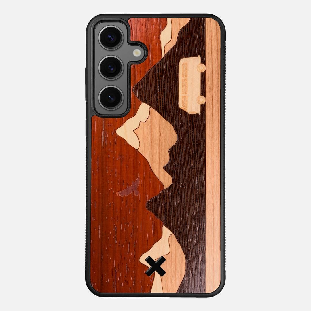 Cross Country Case for the Samsung Galaxy S25 Plus featuring a Padauk, Maple, Cherry, and Wenge Wood backer with the Keyway X Mark#Phone Model_Galaxy S25 Plus