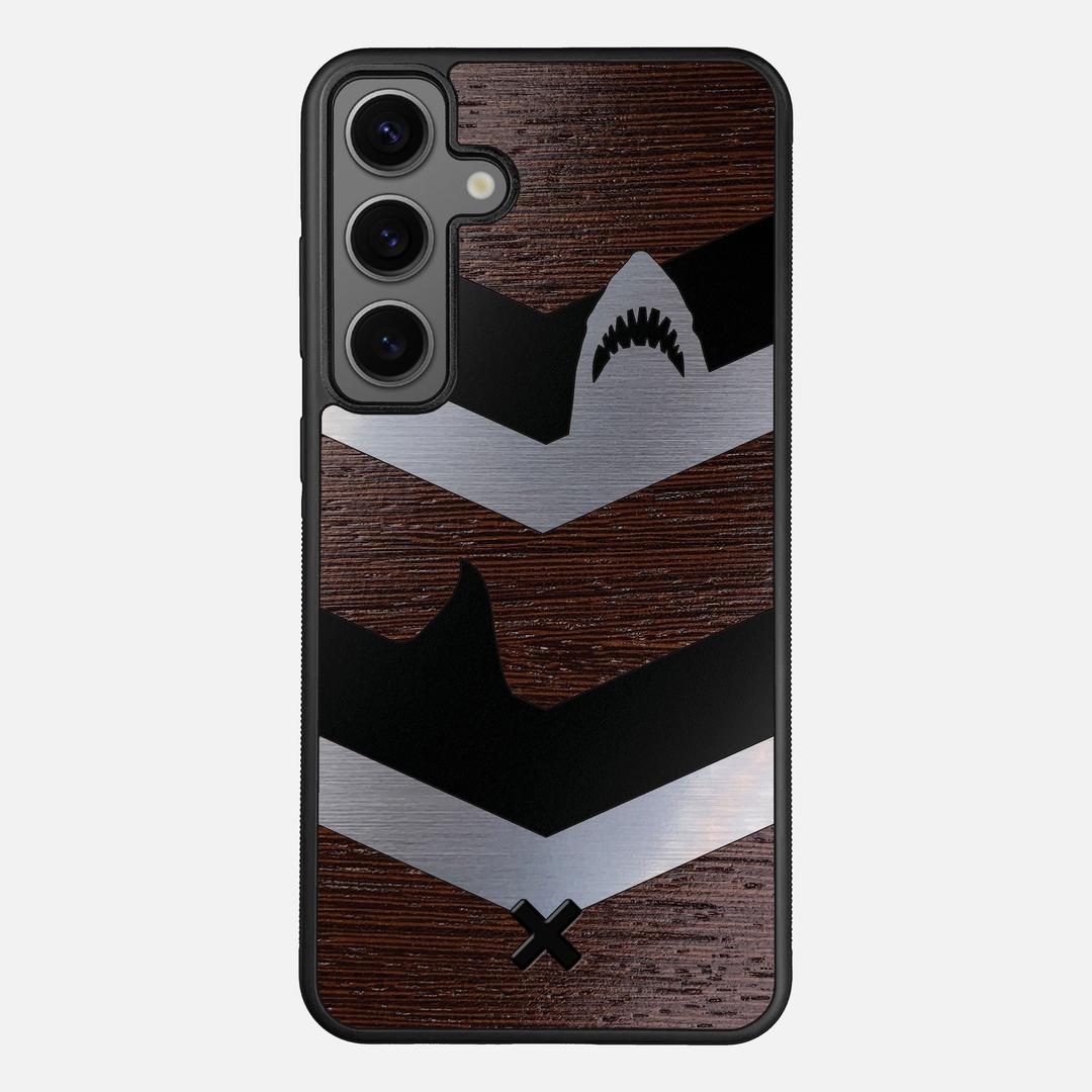Shark Chevron Case for the Samsung Galaxy S25 Plus featuring an Engraved Silver and Wenge Wood backer with the Keyway X Mark#Phone Model_Galaxy S25 Plus