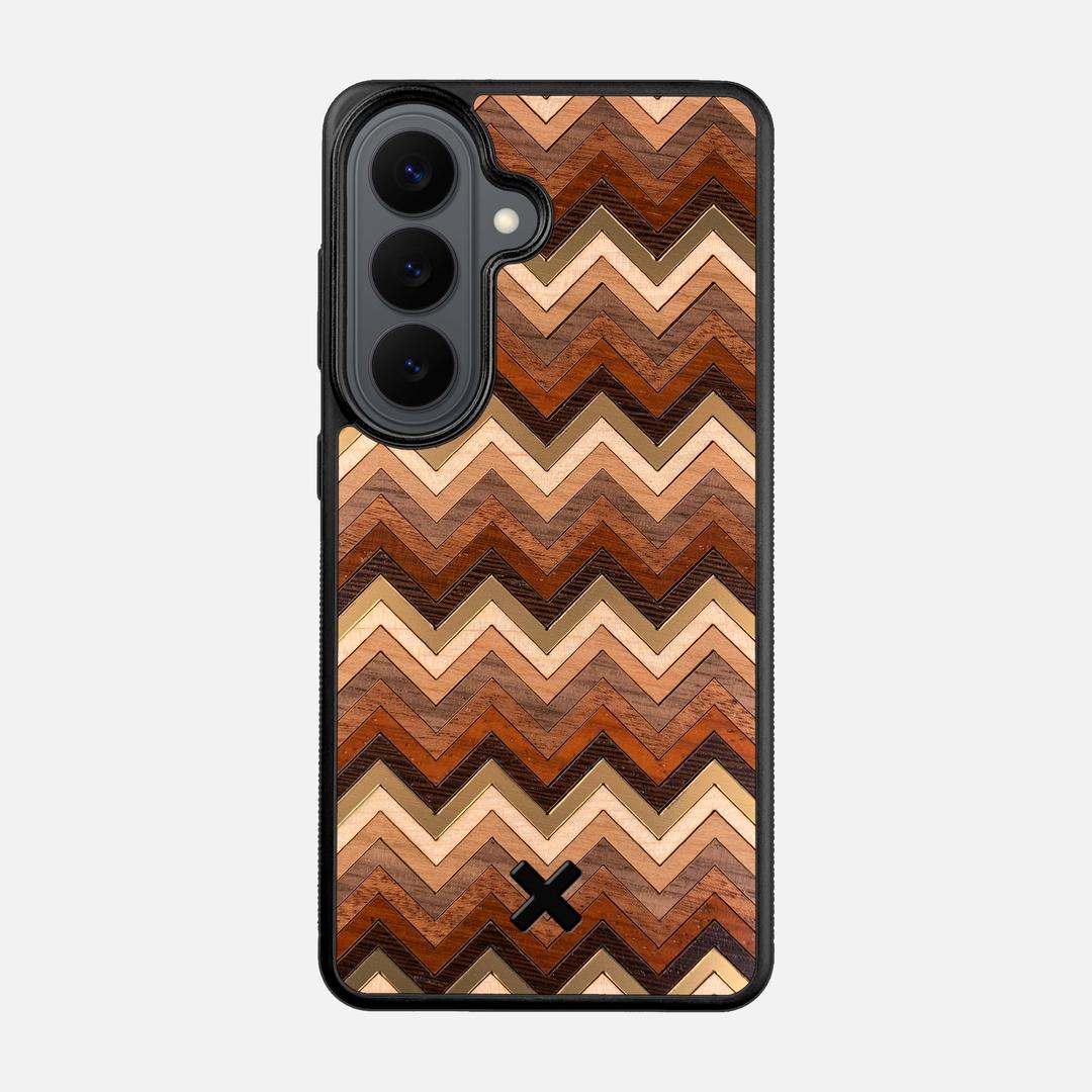 Echo Case for the Samsung Galaxy S26 featuring a zigzag Gold, Maple, Cherry, Walnut, Sapele, Padauk, and Wenge Wood backer with the Keyway X Mark#Phone Model_Galaxy S26
