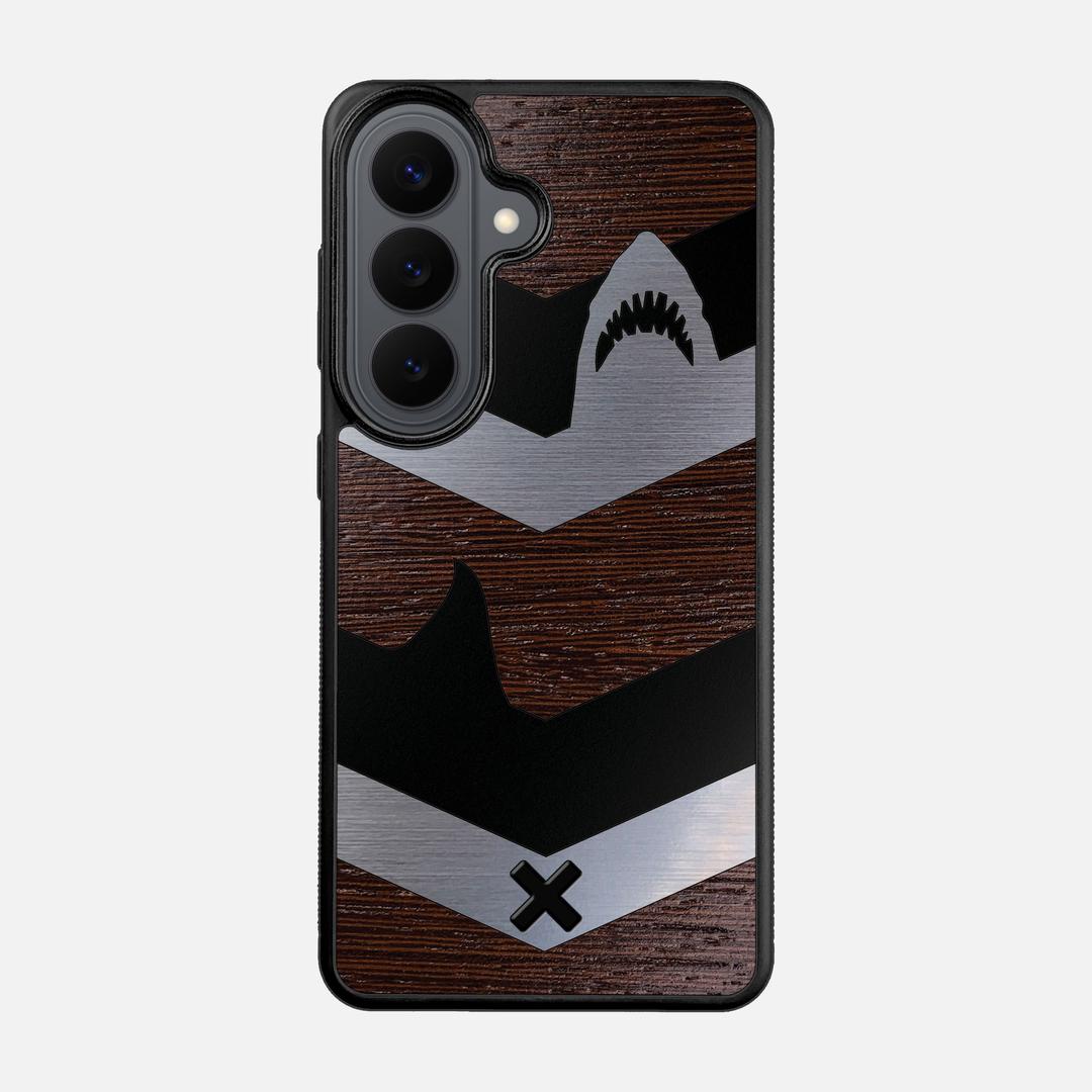 Shark Chevron Case for the Samsung Galaxy S26 featuring an Engraved Silver and Wenge Wood backer with the Keyway X Mark#Phone Model_Galaxy S26