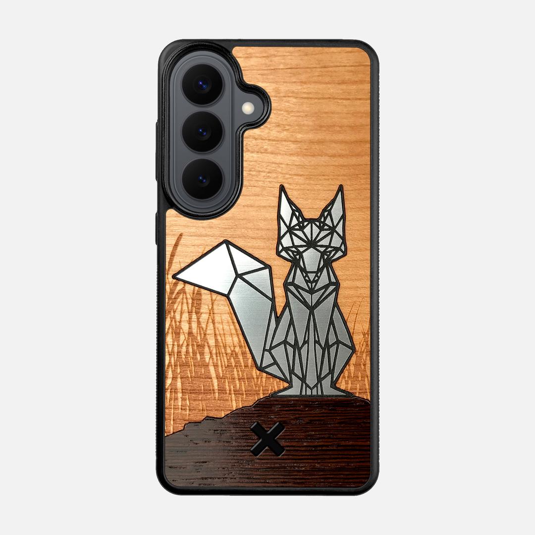 Silver Fox Case for the Samsung Galaxy S26 featuring an Engraved Silver, Cherry, and Wenge Wood backer with the Keyway X Mark#Phone Model_Galaxy S26