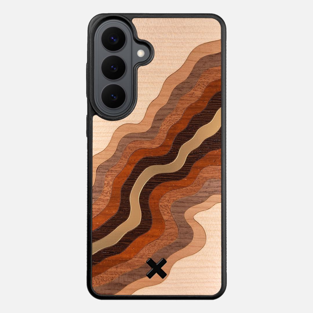Canyon Case for the Samsung Galaxy S26 Plus featuring a flowing Gold, Maple, Cherry, Walnut, Sapele, Padauk, and Wenge Wood backer with the Keyway X Mark#Phone Model_Galaxy S26 Plus