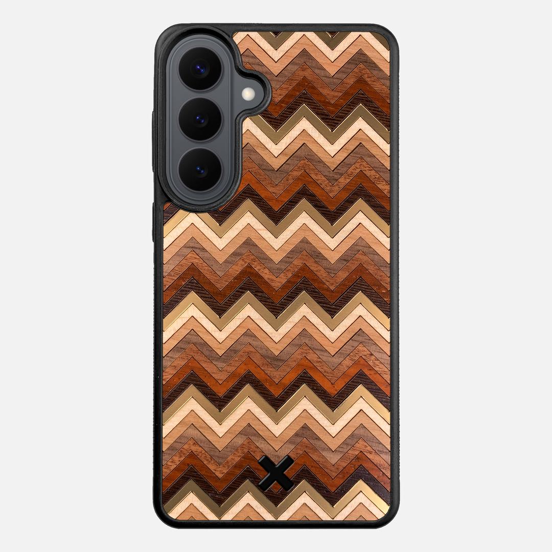 Echo Case for the Samsung Galaxy S26 Plus featuring a zigzag Gold, Maple, Cherry, Walnut, Sapele, Padauk, and Wenge Wood backer with the Keyway X Mark#Phone Model_Galaxy S26 Plus