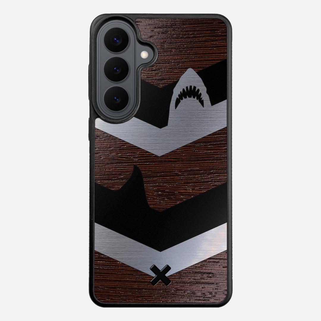 Shark Chevron Case for the Samsung Galaxy S26 Plus featuring an Engraved Silver and Wenge Wood backer with the Keyway X Mark#Phone Model_Galaxy S26 Plus