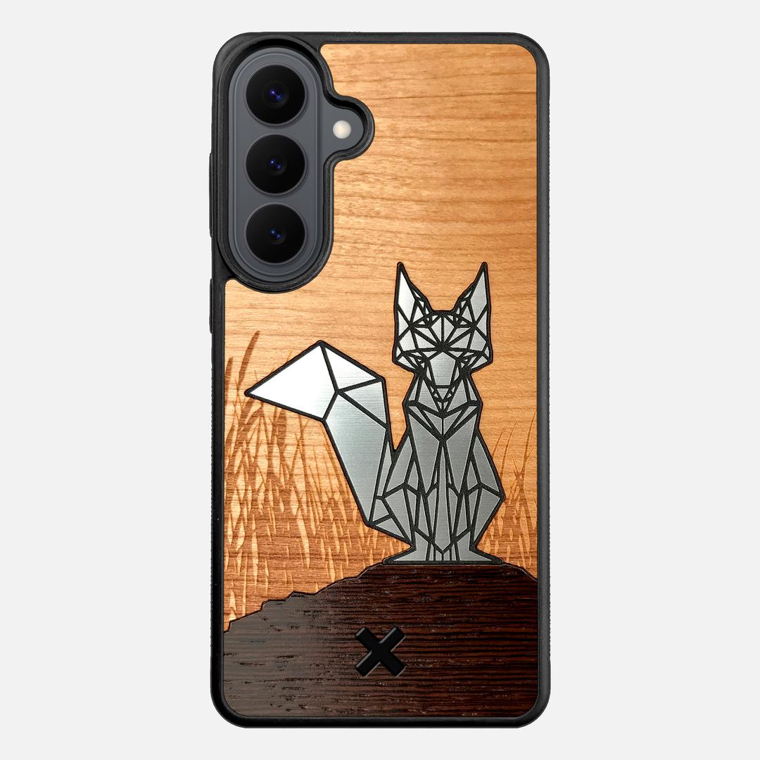 Silver Fox Case for the Samsung Galaxy S26 Plus featuring an Engraved Silver, Cherry, and Wenge Wood backer with the Keyway X Mark#Phone Model_Galaxy S26 Plus