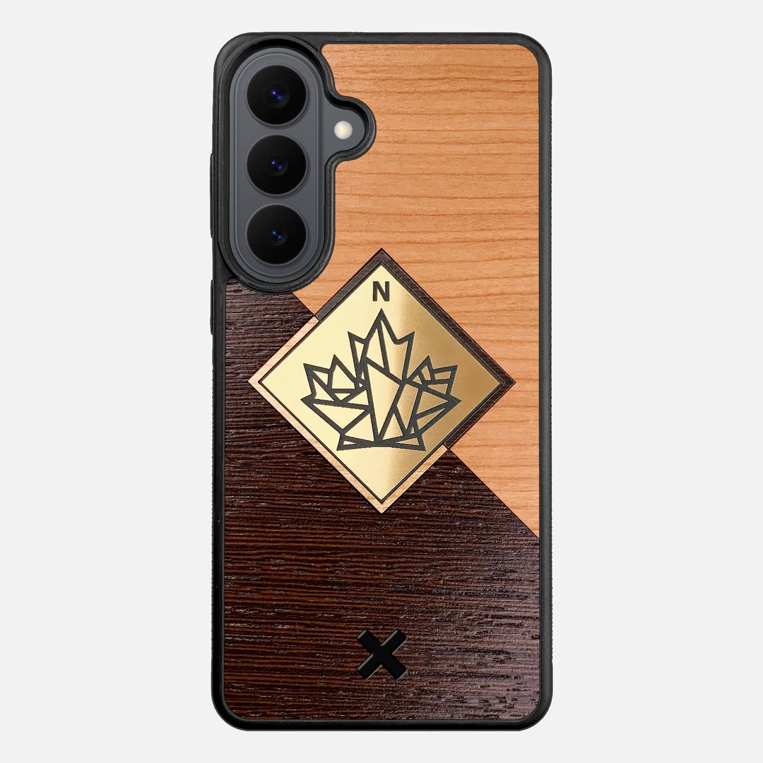 True North Case for the Samsung Galaxy S26 Plus featuring an Engraved Gold, Cherry, and Wenge Wood backer with the Keyway X Mark#Phone Model_Galaxy S26 Plus