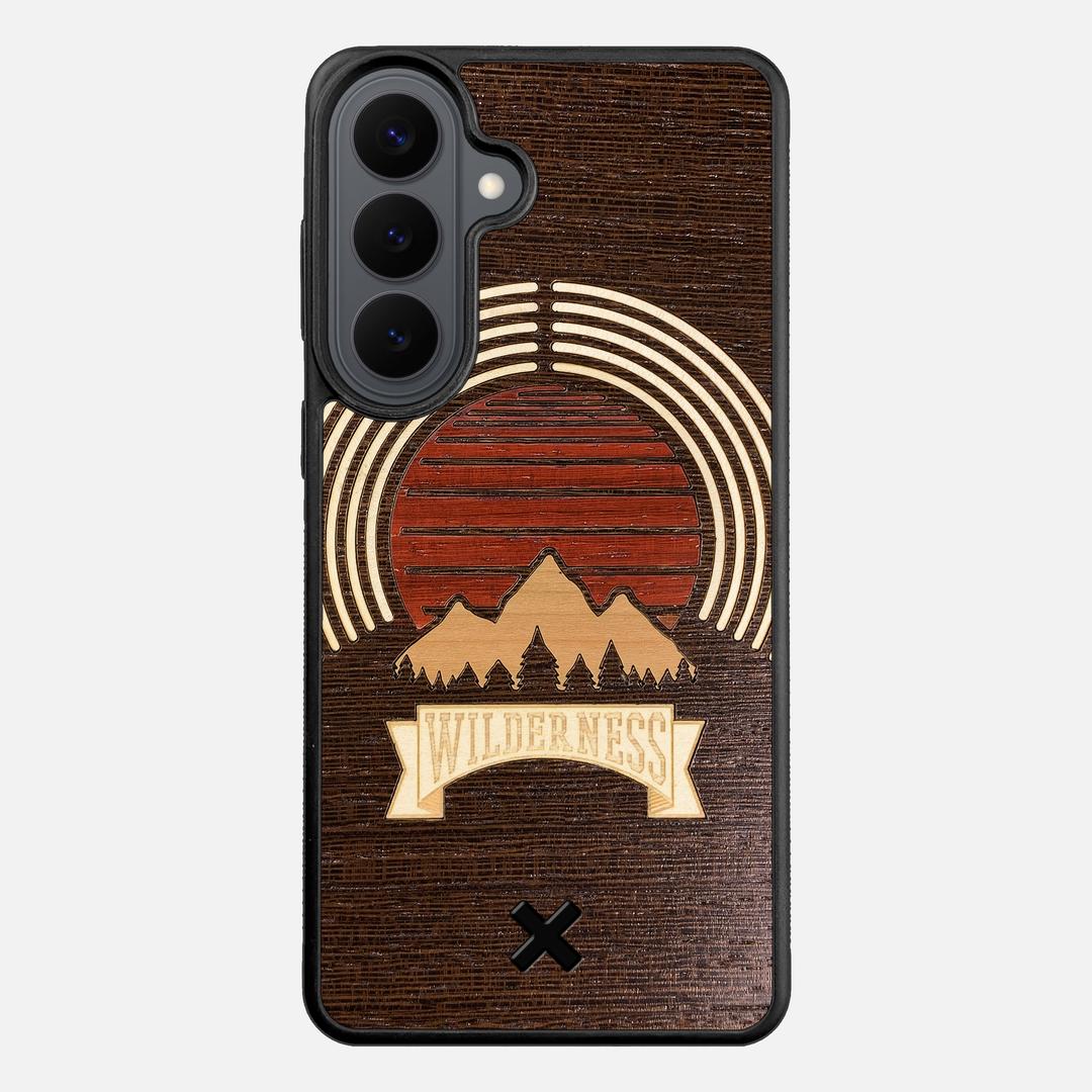 Wilderness Case for the Samsung Galaxy S26 Plus featuring a Maple, Padauk, and Cherry Sunset inlay on a Wenge Wood backer with the Keyway X Mark#Phone Model_Galaxy S26 Plus