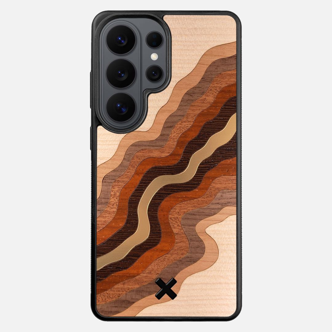 Canyon Case for the Samsung Galaxy S26 Ultra featuring a flowing Gold, Maple, Cherry, Walnut, Sapele, Padauk, and Wenge Wood backer with the Keyway X Mark#Phone Model_Galaxy S26 Ultra