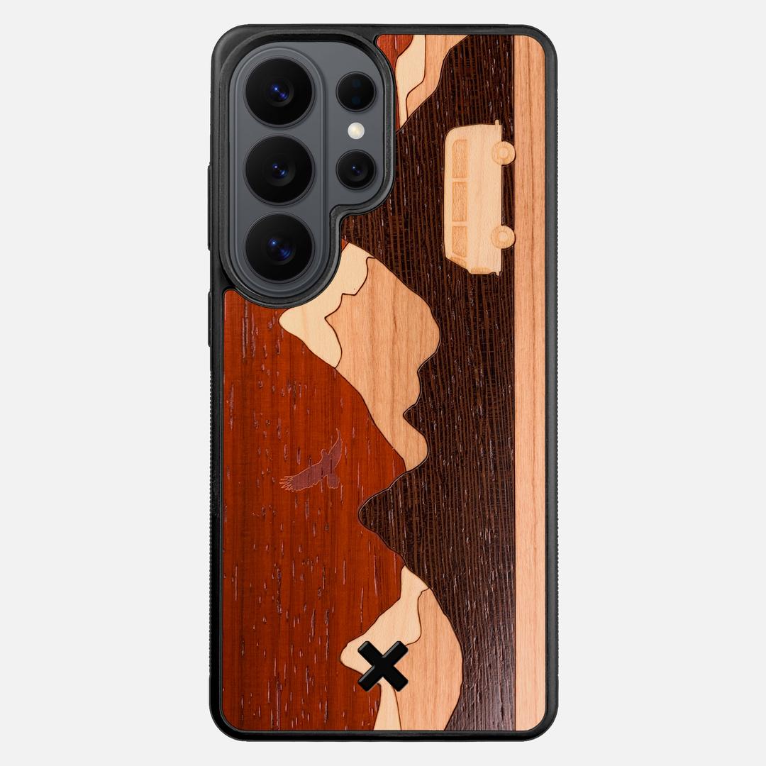 Cross Country Case for the Samsung Galaxy S26 Ultra featuring a Padauk, Maple, Cherry, and Wenge Wood backer with the Keyway X Mark#Phone Model_Galaxy S26 Ultra