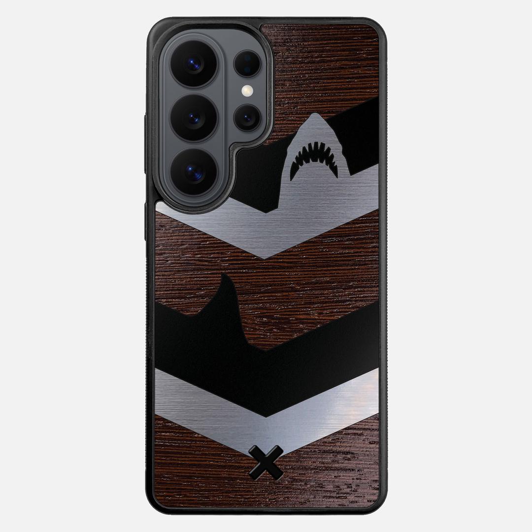 Shark Chevron Case for the Samsung Galaxy S26 Ultra featuring an Engraved Silver and Wenge Wood backer with the Keyway X Mark#Phone Model_Galaxy S26 Ultra