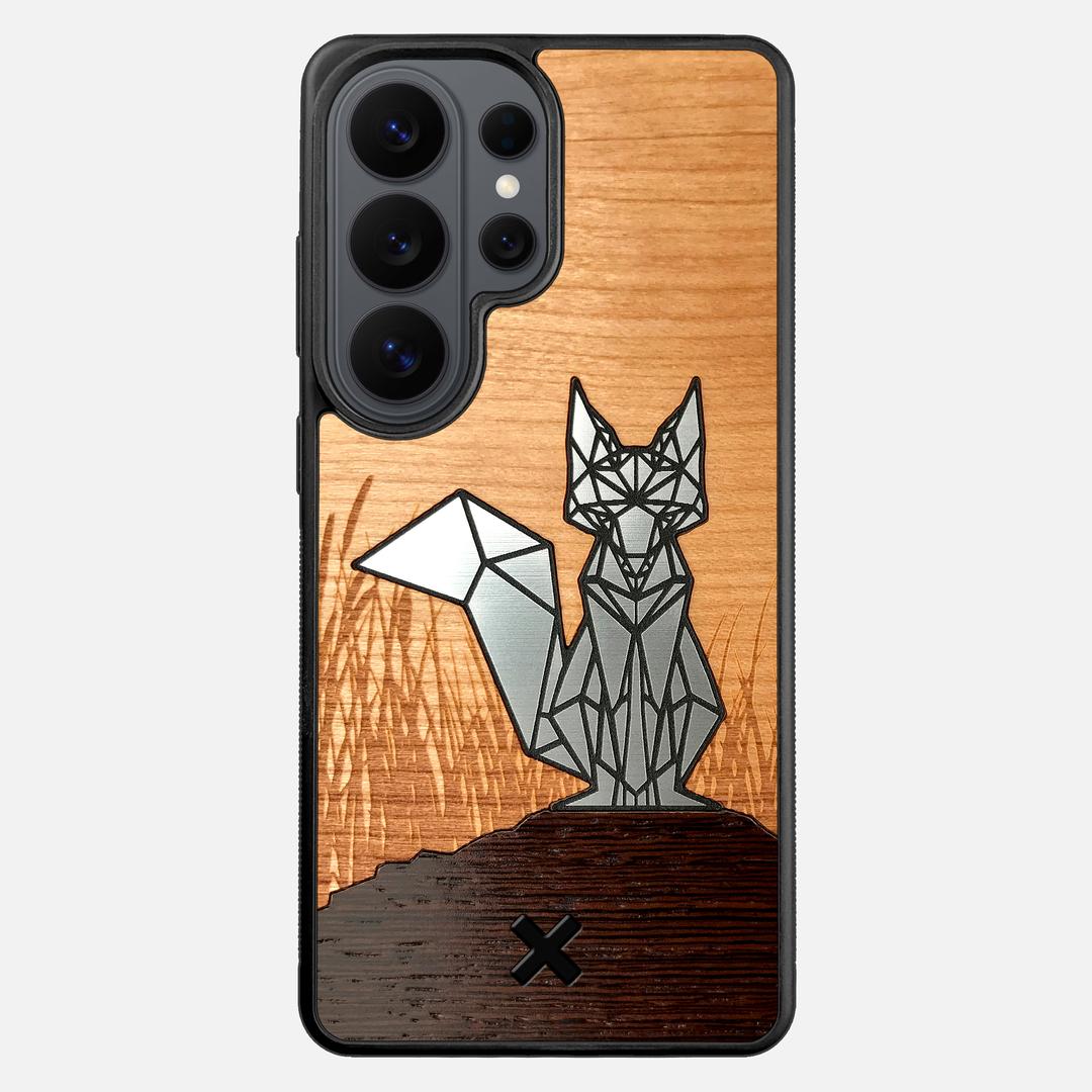 Silver Fox Case for the Samsung Galaxy S26 Ultra featuring an Engraved Silver, Cherry, and Wenge Wood backer with the Keyway X Mark#Phone Model_Galaxy S26 Ultra