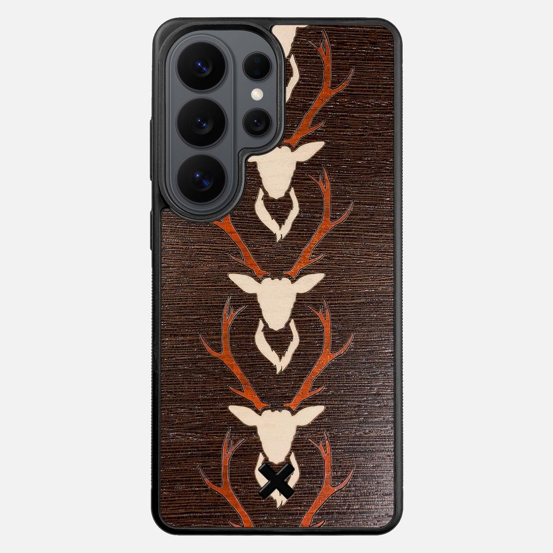 Stag Case for the Samsung Galaxy S26 Ultra featuring a Maple & Padauk Deer Inlay on a Wenge Wood backer with the Keyway X Mark#Phone Model_Galaxy S26 Ultra
