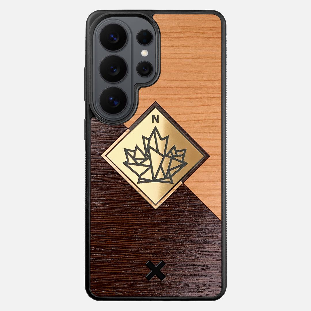 True North Case for the Samsung Galaxy S26 Ultra featuring an Engraved Gold, Cherry, and Wenge Wood backer with the Keyway X Mark#Phone Model_Galaxy S26 Ultra