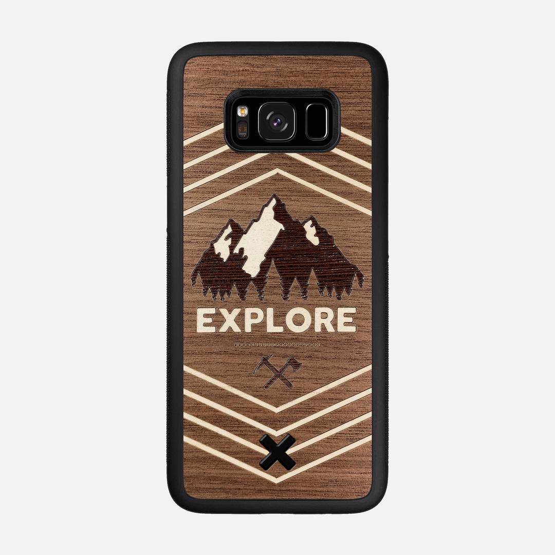 Explore Case for the Samsung Galaxy S8 featuring a Wenge and Maple Mountain Range inlay on a Walnut Wood backer with the Keyway X Mark#Phone Model_Galaxy S8