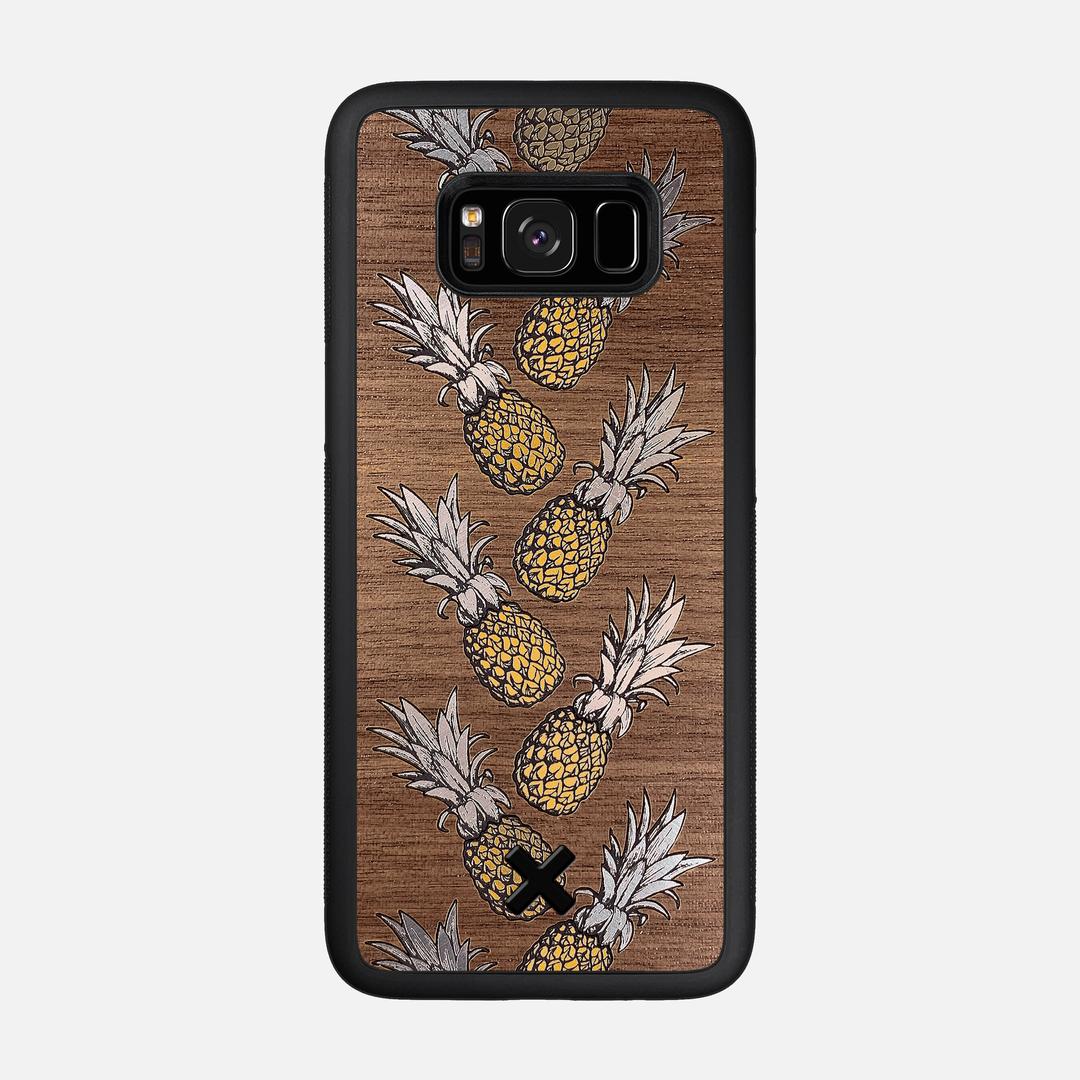 Pineapple Case for the Samsung Galaxy S8 featuring a repeating gold and silver Pineapple inlay on a Walnut Wood backer with the Keyway X Mark#Phone Model_Galaxy S8
