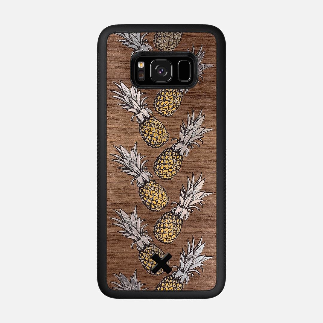Pineapple Case for the Samsung Galaxy S8 featuring a repeating gold and silver Pineapple inlay on a Walnut Wood backer with the Keyway X Mark#Phone Model_Galaxy S8