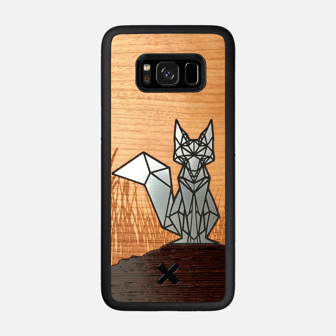 Silver Fox Case for the Samsung Galaxy S8 featuring an Engraved Silver, Cherry, and Wenge Wood backer with the Keyway X Mark#Phone Model_Galaxy S8