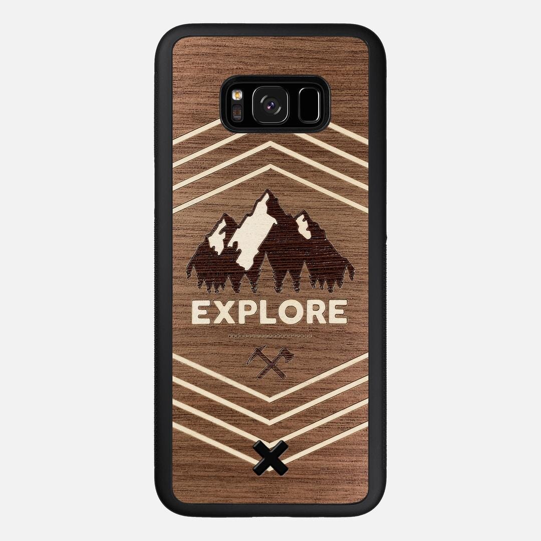Explore Case for the Samsung Galaxy S8 Plus featuring a Wenge and Maple Mountain Range inlay on a Walnut Wood backer with the Keyway X Mark#Phone Model_Galaxy S8 Plus