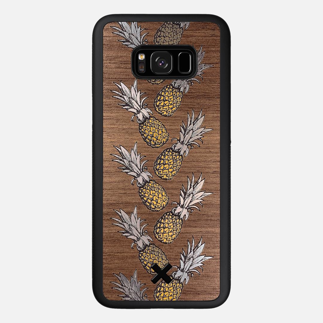 Pineapple Case for the Samsung Galaxy S8 Plus featuring a repeating gold and silver Pineapple inlay on a Walnut Wood backer with the Keyway X Mark#Phone Model_Galaxy S8 Plus