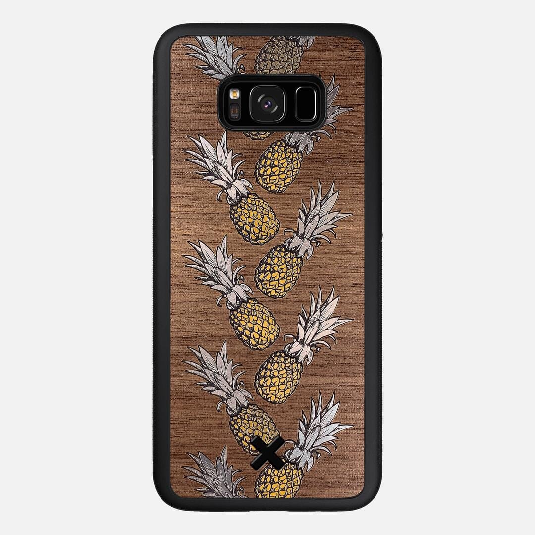 Pineapple Case for the Samsung Galaxy S8 Plus featuring a repeating gold and silver Pineapple inlay on a Walnut Wood backer with the Keyway X Mark#Phone Model_Galaxy S8 Plus
