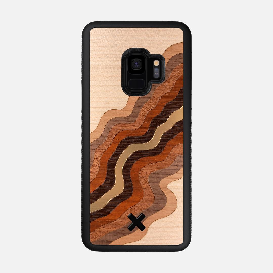 Canyon Case for the Samsung Galaxy S9 featuring a flowing Gold, Maple, Cherry, Walnut, Sapele, Padauk, and Wenge Wood backer with the Keyway X Mark#Phone Model_Galaxy S9