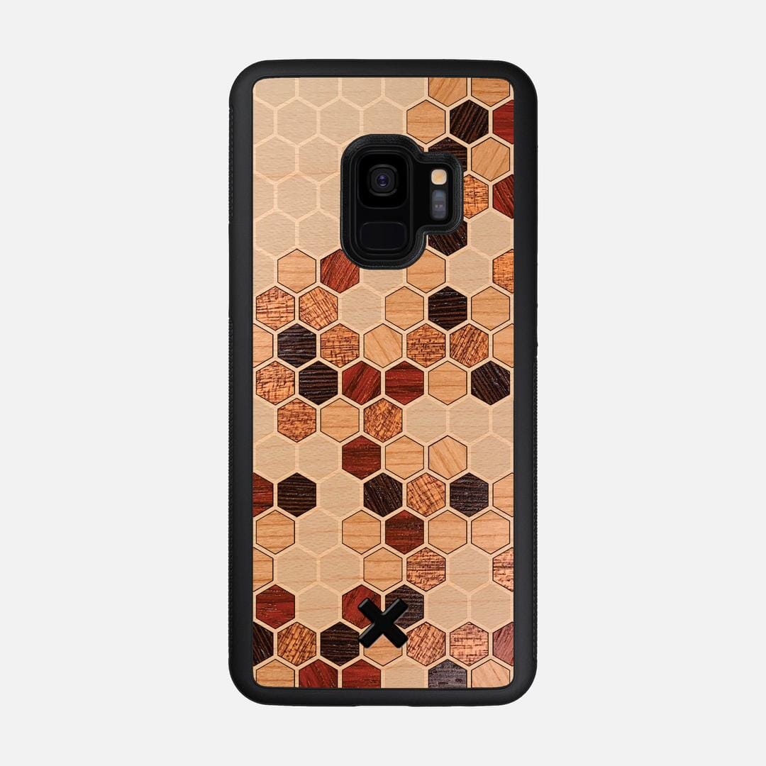 Cellular Case for the Samsung Galaxy S9 featuring a Maple, Cherry, Sapele, Padauk, and Wenge Wood backer with the Keyway X Mark#Phone Model_Galaxy S9