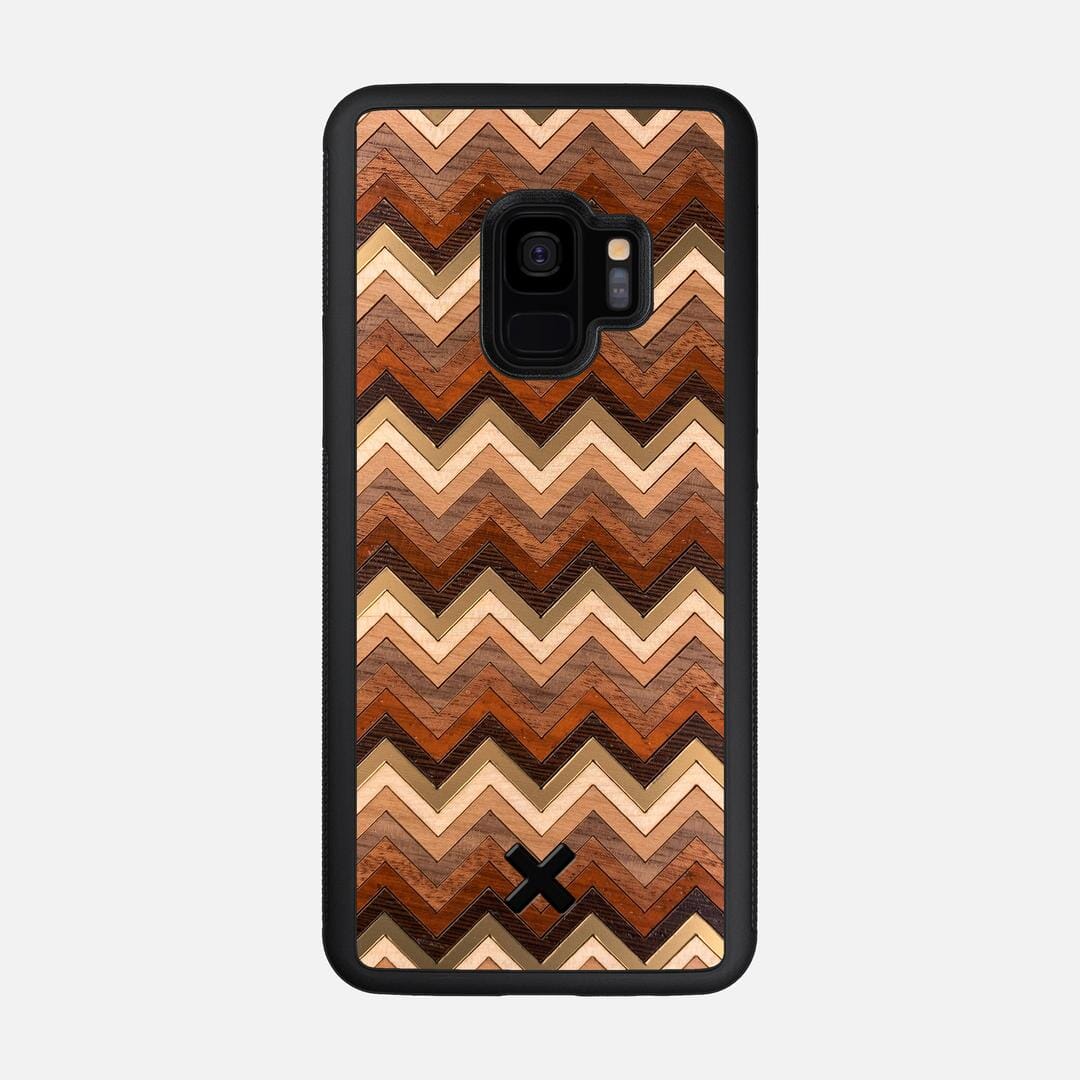 Echo Case for the Samsung Galaxy S9 featuring a zigzag Gold, Maple, Cherry, Walnut, Sapele, Padauk, and Wenge Wood backer with the Keyway X Mark#Phone Model_Galaxy S9