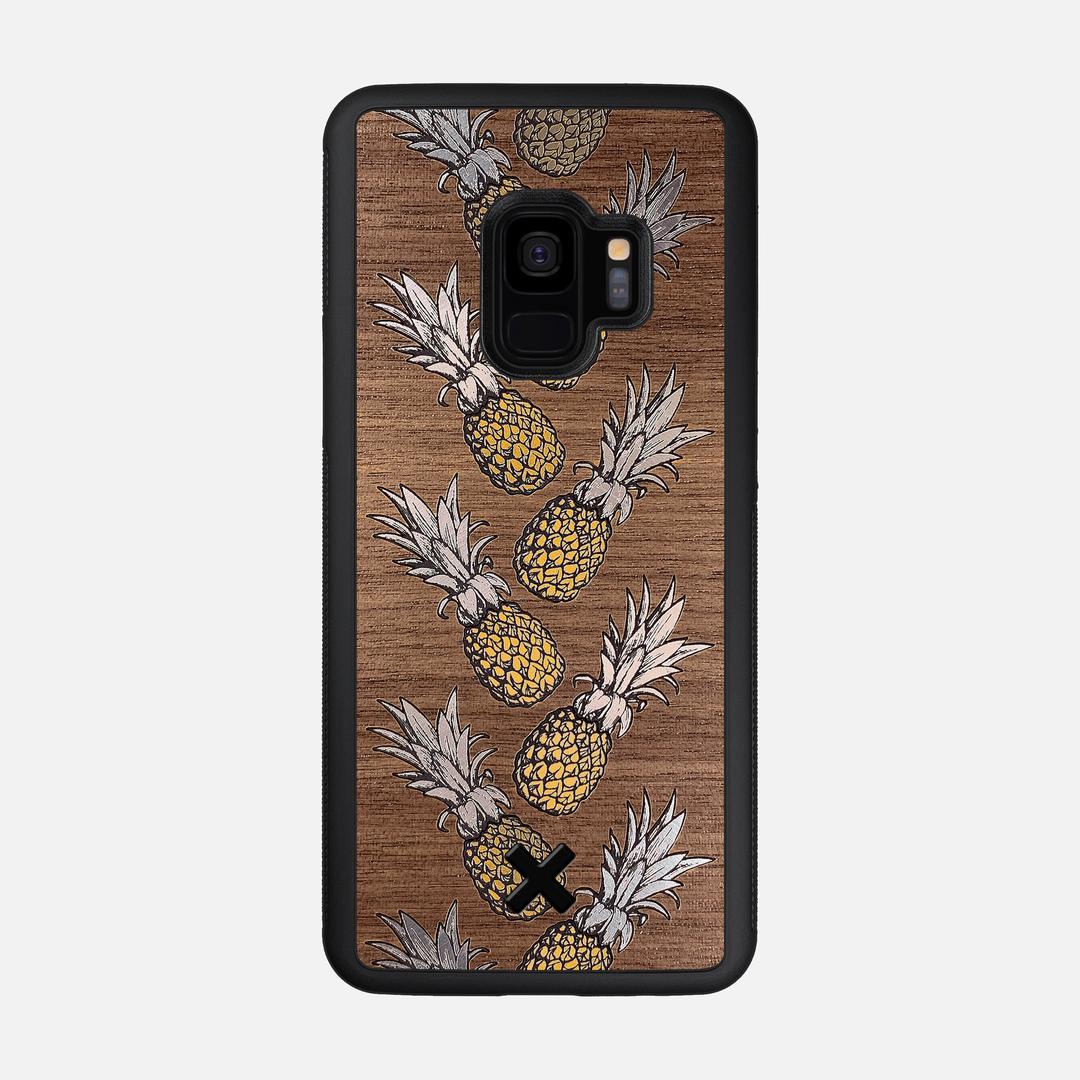 Pineapple Case for the Samsung Galaxy S9 featuring a repeating gold and silver Pineapple inlay on a Walnut Wood backer with the Keyway X Mark#Phone Model_Galaxy S9