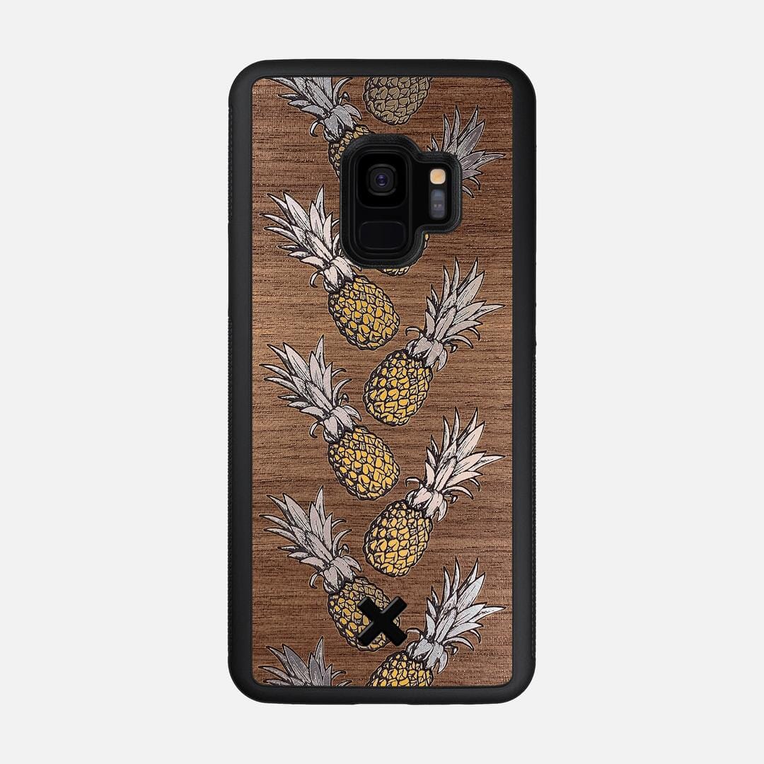 Pineapple Case for the Samsung Galaxy S9 featuring a repeating gold and silver Pineapple inlay on a Walnut Wood backer with the Keyway X Mark#Phone Model_Galaxy S9