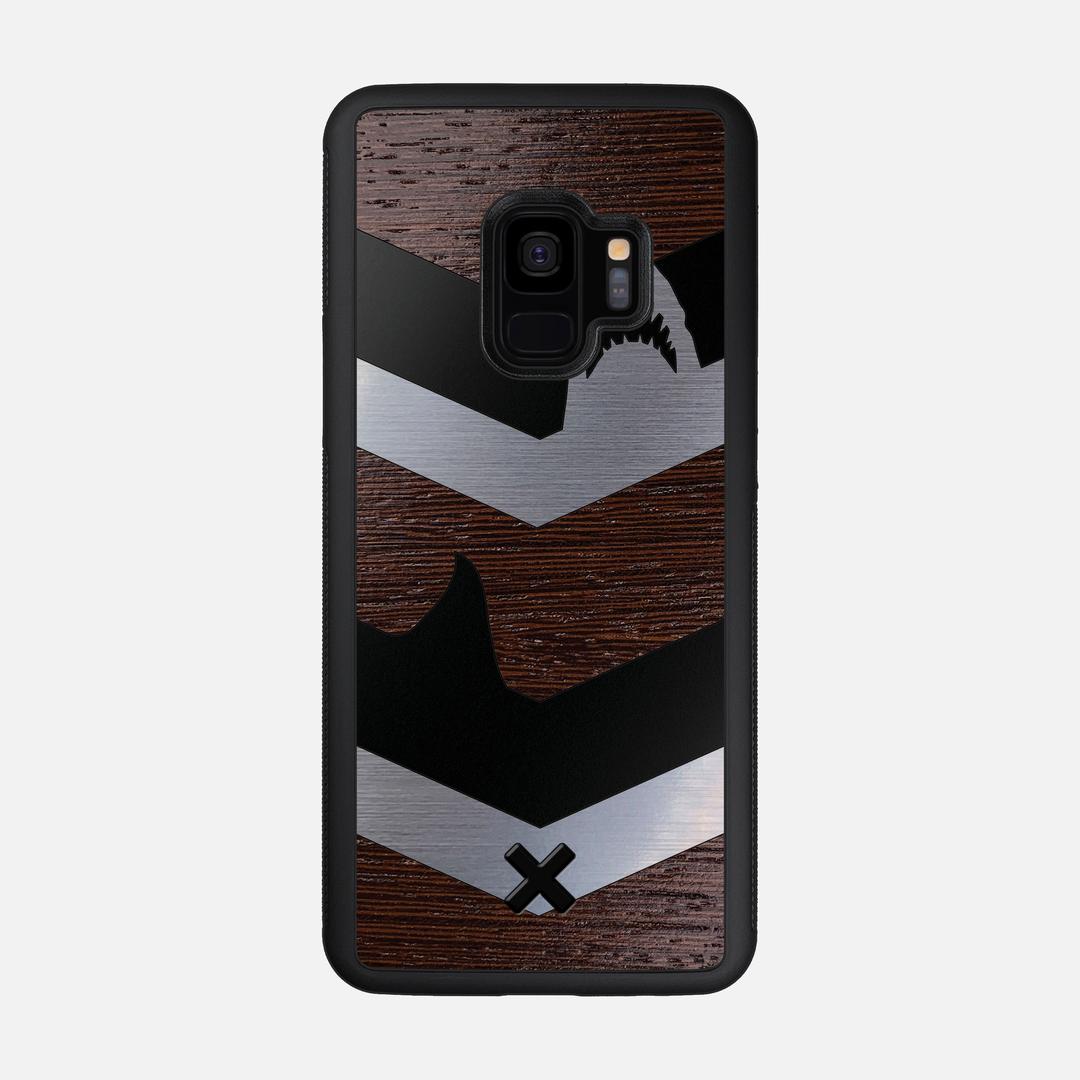 Shark Chevron Case for the Samsung Galaxy S9 featuring an Engraved Silver and Wenge Wood backer with the Keyway X Mark#Phone Model_Galaxy S9