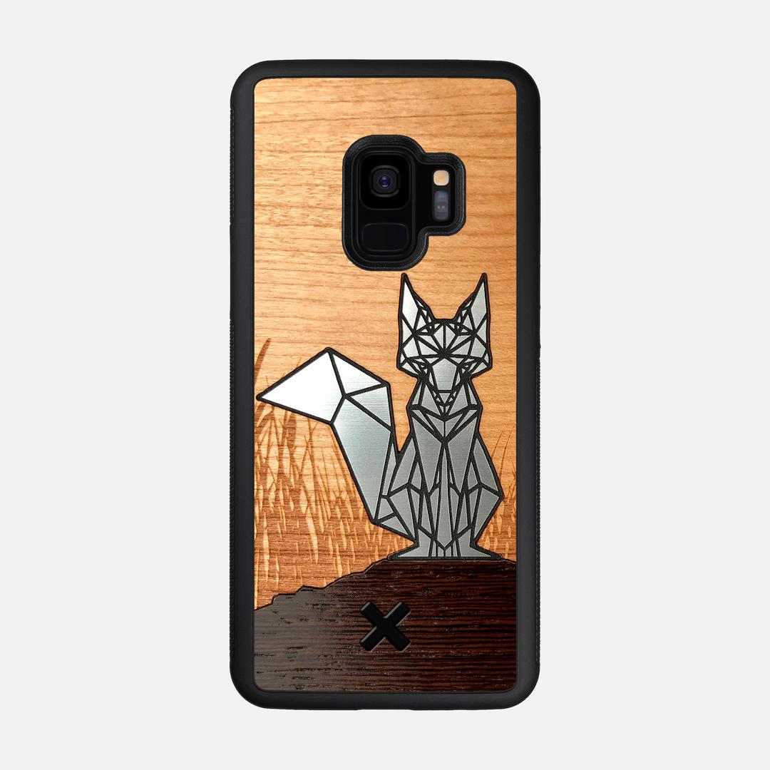 Silver Fox Case for the Samsung Galaxy S9 featuring an Engraved Silver, Cherry, and Wenge Wood backer with the Keyway X Mark#Phone Model_Galaxy S9