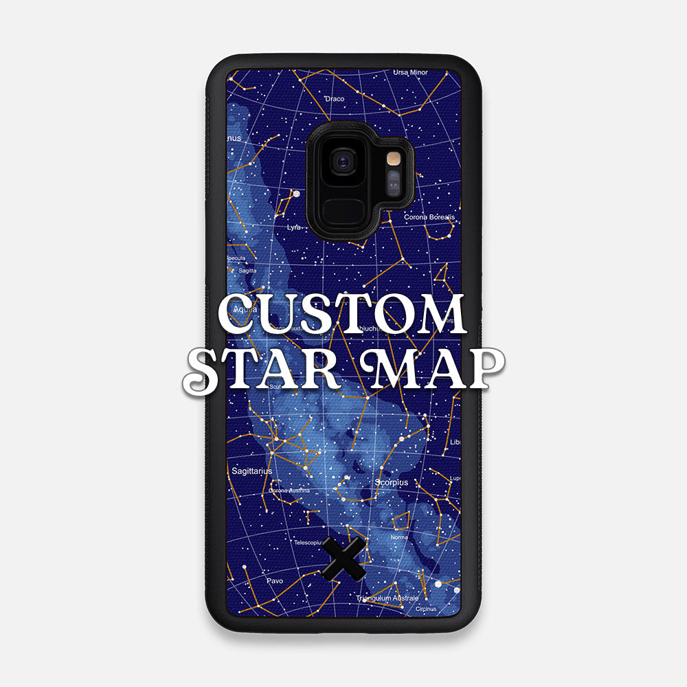 Front view of the Custom Star Map Printed Canvas Galaxy S9 Case by Keyway Designs