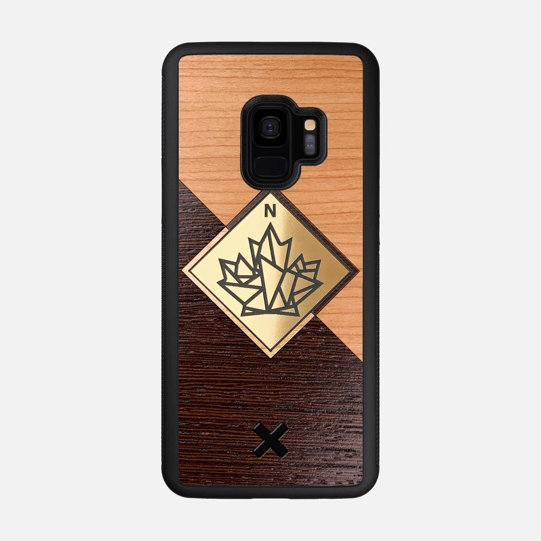 True North Case for the Samsung Galaxy S9 featuring an Engraved Gold, Cherry, and Wenge Wood backer with the Keyway X Mark#Phone Model_Galaxy S9