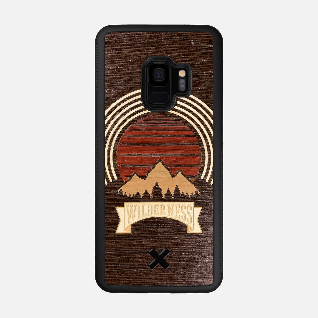 Wilderness Case for the Samsung Galaxy S9 featuring a Maple, Padauk, and Cherry Sunset inlay on a Wenge Wood backer with the Keyway X Mark#Phone Model_Galaxy S9