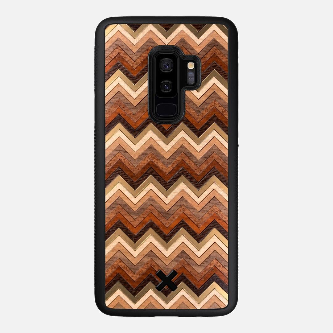 Echo Case for the Samsung Galaxy S9 Plus featuring a zigzag Gold, Maple, Cherry, Walnut, Sapele, Padauk, and Wenge Wood backer with the Keyway X Mark#Phone Model_Galaxy S9 Plus