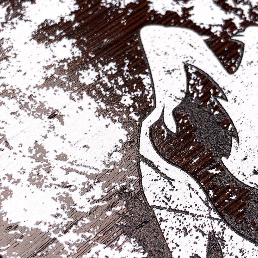 Zoomed in Detailed View of the Howling Wolf Wenge Wood phone case by Keyway