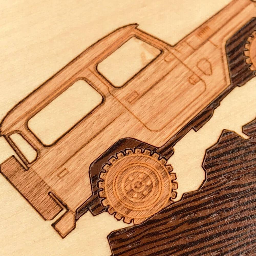 Zoomed in detailed shot of the Off-Road Wood phone case by Keyway