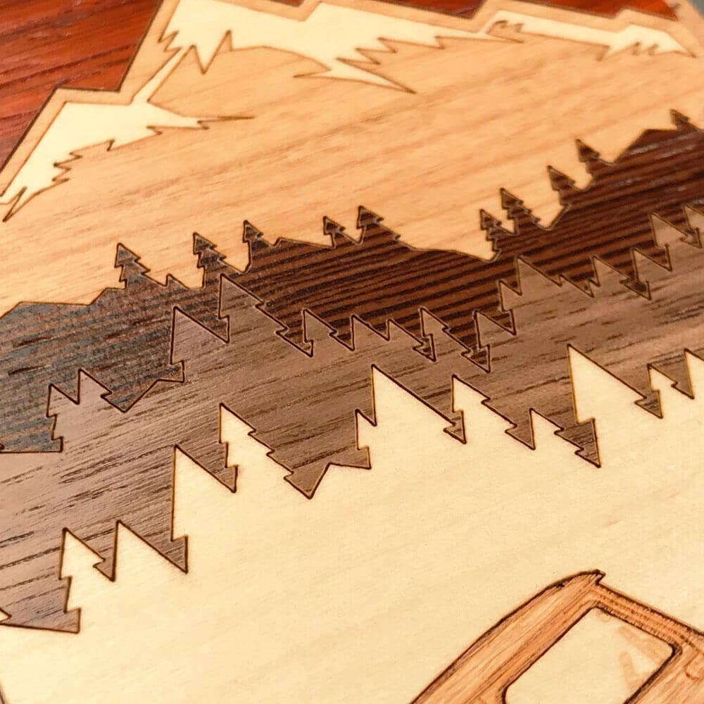 Zoomed in detailed shot of the Off-Road Wood phone case by Keyway